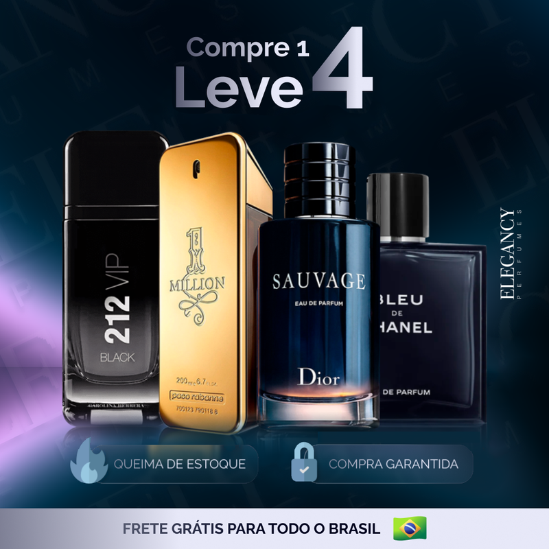 Combo 4 Perfumes Masculinos Importados (100ml) - 1 million, 212 vip, sauvage, bleu [QUEIMA DE ESTOQUE]