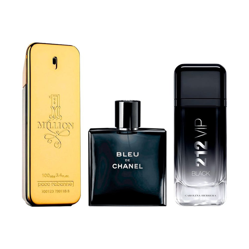 Combo de 3 Perfumes Masculinos - 1 Million, Bleu de Chanel e 212 VIP Black